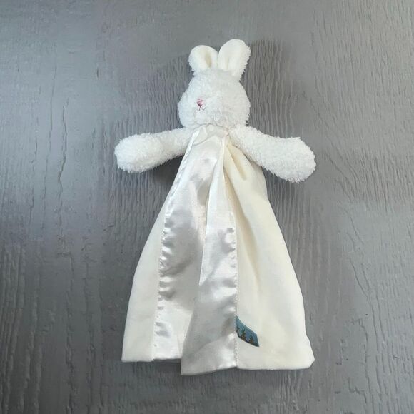 Bunnies By the Bay White Bunny Rabbit Security Blanket Lovey Satin Trim & Back - Picture 1 of 12